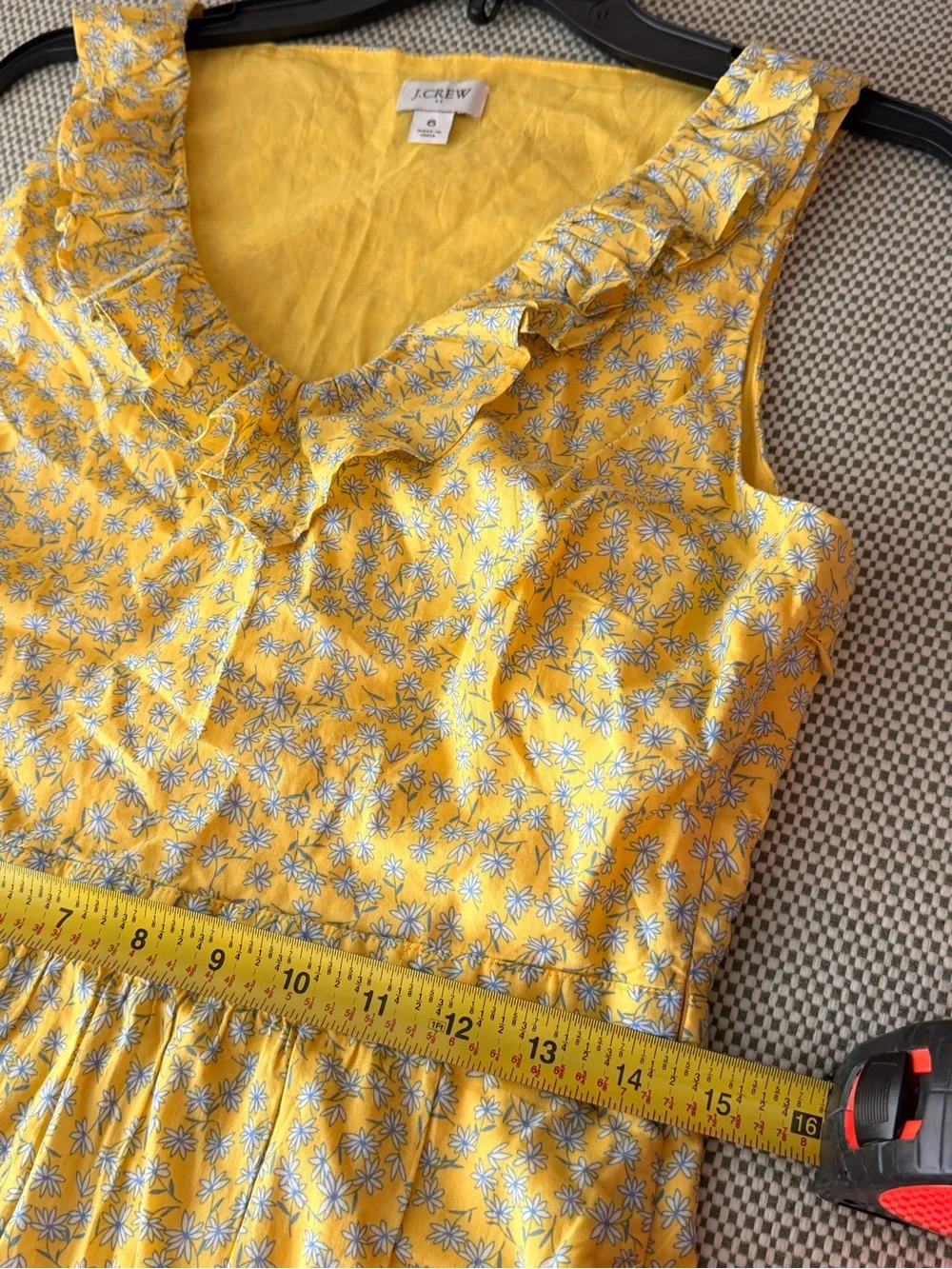 J. Crew Yellow Daisy Floral Ruffle Neck Sleeveless Dress size Small #110